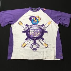 Vintage Gino Green Global 999 Baggy  T-Shirt Sz 3XL  embroidered purple 666